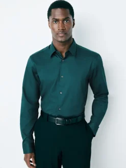 Next - Ajustement régulier - Chemise élégante texturée facile d’entretien à poignets simples Bleu de sarcelle Hot