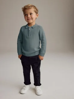 Next Bleu de sarcelle - Manches longues Quarter Zip Knitted Polos (3mths-7yrs) Clearance