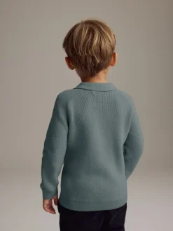 Next Bleu de sarcelle - Manches longues Quarter Zip Knitted Polos (3mths-7yrs) Clearance