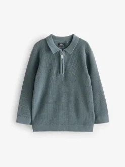 Next Bleu de sarcelle - Manches longues Quarter Zip Knitted Polos (3mths-7yrs) Clearance