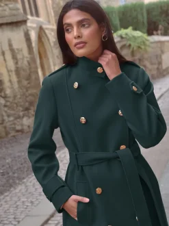 Love & Roses Bleu de sarcelle - Manteau enveloppant à col cheminée