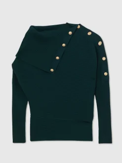 Reiss Bleu de sarcelle - Pull châle Lexi en maille côtelée à boutons Hot