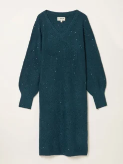 Fat Face Bleu de sarcelle - Robe mi-longue FatFace en maille scintillante New