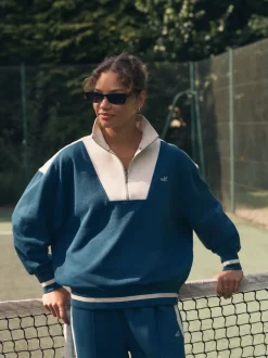 self. Bleu de sarcelle - Sweat à col zippé Outlet