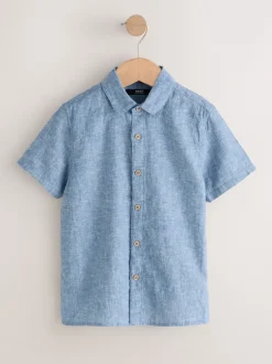 Next Bleu Denim - Chemise Blend en lin à manches courtes (3-16ans) Clearance