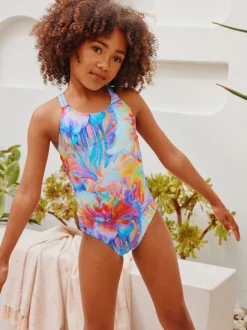Next - Maillot de bain à double bretelle (3-16yrs) Bleu effet tourbillon Discount