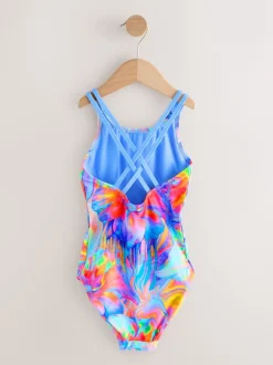 Next - Maillot de bain à double bretelle (3-16yrs) Bleu effet tourbillon Discount