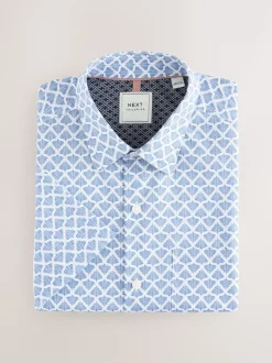 Next Bleu Fan Imprimé - Chemise Oxford Easy Iron avec manches courtes Online