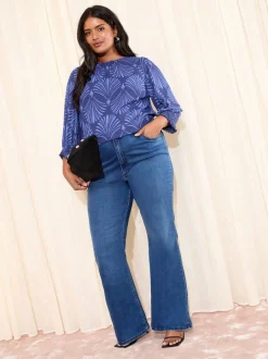 Friends Like These Bleu Fan Imprimé - Chemisier à manches froncées 3/4 New