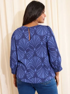 Friends Like These Bleu Fan Imprimé - Chemisier à manches froncées 3/4 New