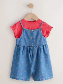Next bleu foncé - Combinaison et T-shirts en Denim imprimé cerise (3mois-7ans) Sale