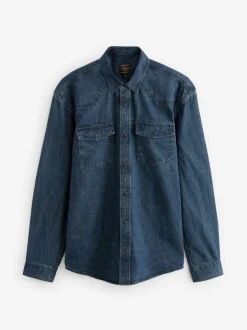 Next bleu foncé - Denim Western 100% Cotton Manches longues Chemises Outlet