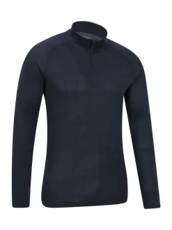 Mountain Warehouse bleu foncé - Mens Talus Quarter Zip Thermal Top Clearance