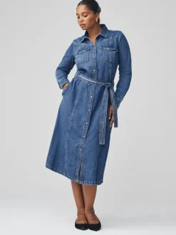 Next bleu foncé - Robe chemise mi-longue en Denim à buste plus ample Outlet