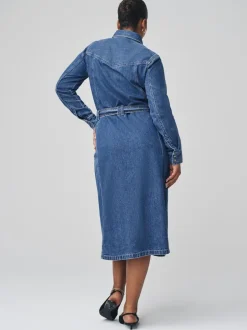 Next bleu foncé - Robe chemise mi-longue en Denim à buste plus ample Outlet