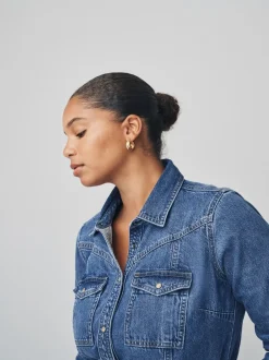 Next bleu foncé - Robe chemise mi-longue en Denim à buste plus ample Outlet