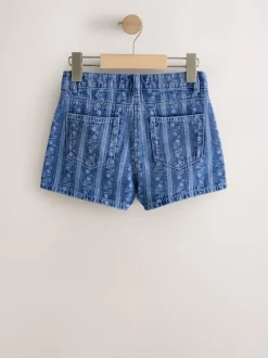 Next bleu foncé - Shorts Denim Fleuris (3-16ans) Outlet