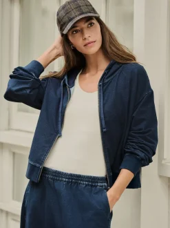 Next bleu foncé - Sweat à capuche zippé en jersey Denim Sale