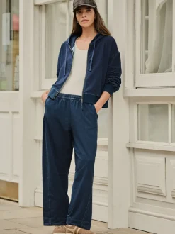 Next bleu foncé - Sweat à capuche zippé en jersey Denim Sale