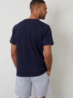 Threadbare bleu foncé - pyjama short texturé 100% coton Sale