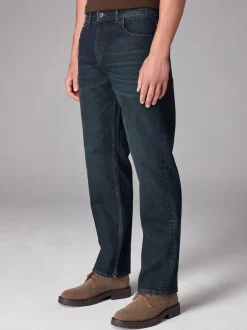 Next - Straight Fit Classic Jeans extensibles Bleu foncé lavé Outlet
