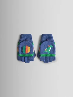 Jojo Maman Bébé Bleu imprimé dinosaure - Mitaines doublées de polaire Discount