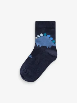 Next - Paquet de chaussettes en coton riche 7 Bleu imprimé dinosaure Clearance