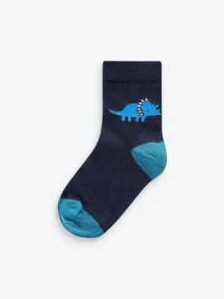 Next - Paquet de chaussettes en coton riche 7 Bleu imprimé dinosaure Clearance