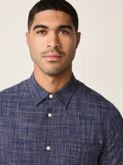 Next Bleu indigo - Chemise texturée à manches courtes à motif croisé Clearance