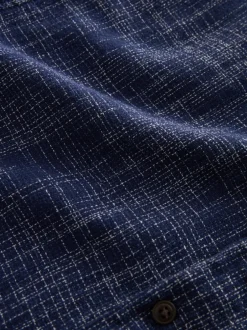 Next Bleu indigo - Chemise texturée à manches courtes à motif croisé Clearance