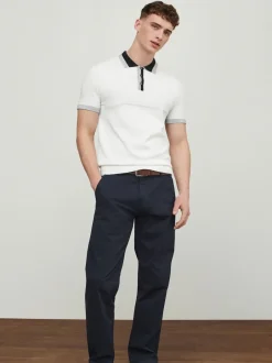 Next Bleu marine - Ajustement droit - Pantalons chino à ceinture doux au toucher Clearance