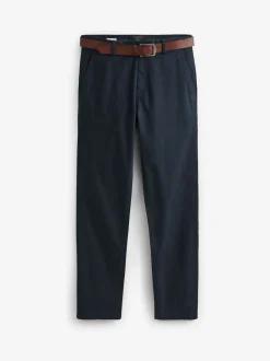 Next Bleu marine - Ajustement droit - Pantalons chino à ceinture doux au toucher Clearance
