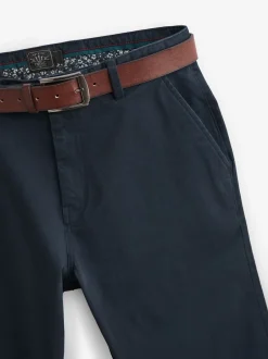 Next Bleu marine - Ajustement droit - Pantalons chino à ceinture doux au toucher Clearance