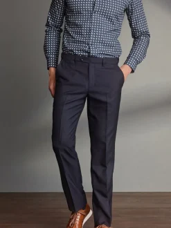 Next Bleu marine - Ajustement régulier - Pantalons Signature en 100 % laine avec ceinture Motion Flex