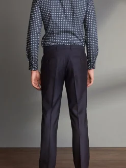 Next Bleu marine - Ajustement régulier - Pantalons Signature en 100 % laine avec ceinture Motion Flex