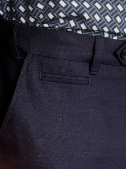 Next Bleu marine - Ajustement régulier - Pantalons Signature en 100 % laine avec ceinture Motion Flex