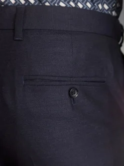 Next Bleu marine - Ajustement régulier - Pantalons Signature en 100 % laine avec ceinture Motion Flex