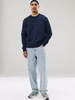 Next - Ajustement régulier - Sweat-shirt épais à Col rond riche en coton Bleu marine Hot