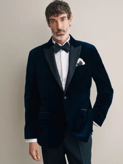 Next Bleu marine - Ajustement régulier - Blazer Signature Pontoglio en velours italien Online