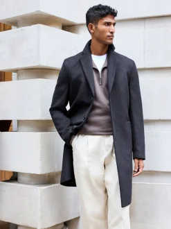 Next Bleu marine - Ajustement régulier - Manteau Epsom en laine Sale