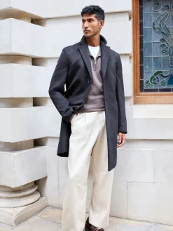 Next Bleu marine - Ajustement régulier - Manteau Epsom en laine Sale