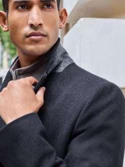 Next Bleu marine - Ajustement régulier - Manteau Epsom en laine Sale