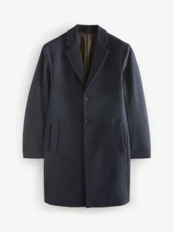 Next Bleu marine - Ajustement régulier - Manteau Epsom en laine Sale