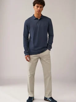 Next - Ajustement régulier - Polo à manches longues en piqué Bleu marine Sale