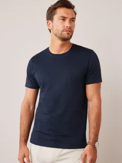 Next - Ajustement régulier - T-shirt Essential Col rond en coton Bleu marine Sale