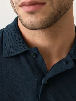 Next - Ajustement régulier - Polo habillé en jacquard Bleu marine Hot