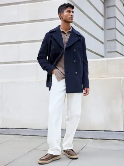 Next Bleu marine - Ajustement régulier - Caban N.premium doux au toucher en laine Best