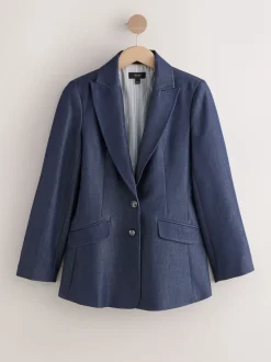 Next Bleu marine - Blazer ajusté à simple boutonnage en Denim style militaire New
