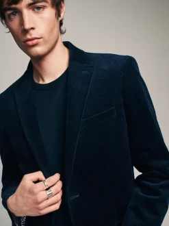 Next Bleu marine - Blazer en velours côtelé