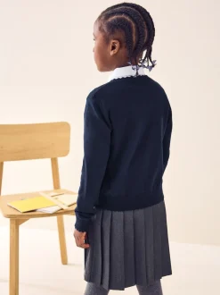 Next Bleu marine - Cardigan scolaire à bord festonné Cotton Rich (3-16ans) Clearance